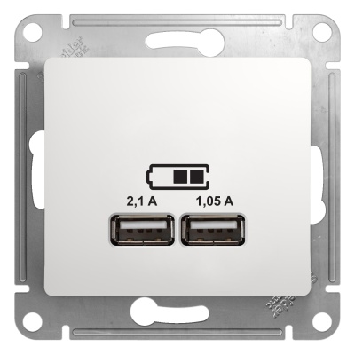 Розетка двухместная USB A+A (5 B / 2,1 A - 2x5 B / 1,05 A) SE Glossa Белый, GSL000133