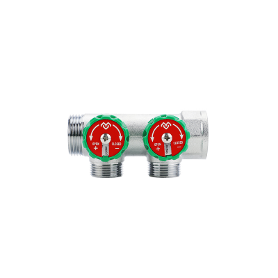 Коллектор регулирующий Varmega VMMM01-C06042, 1", на 2 выхода 1/2", хромированный