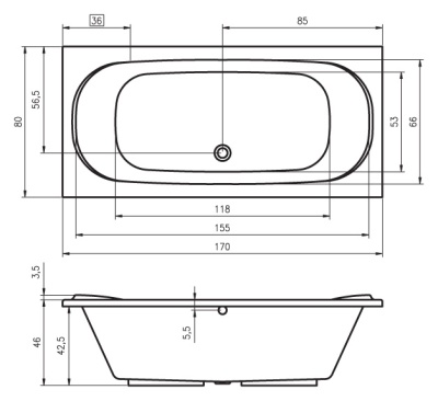 Ванна акриловая прямоугольная RIHO TAURUS 170x80