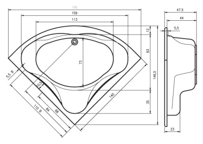 Ванна акриловая угловая RIHO Чехия NEO 140x140