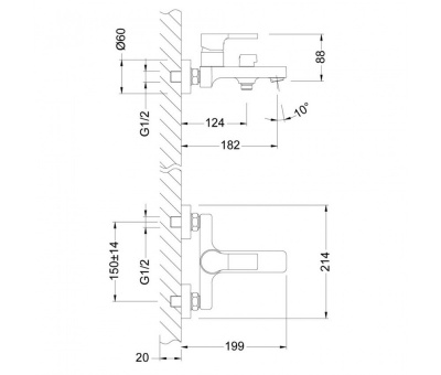 Смеситель для ванны и душа Lemark Aura LM0614C