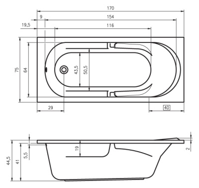 Ванна акриловая прямоугольная RIHO FUTURE 170x75