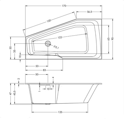 Ванна акриловая асимметричная RIHO RETHINK SPACE 170x90 R