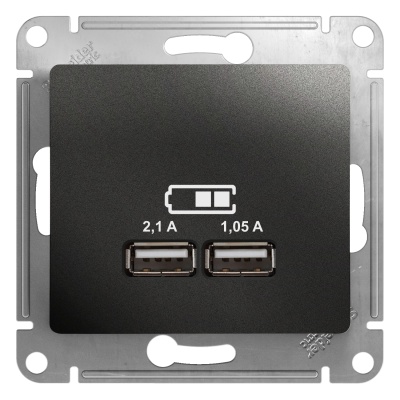 Розетка двухместная USB A+A (5 B / 2,1 A - 2x5 B / 1,05 A) SE Glossa Антрацит, GSL000733